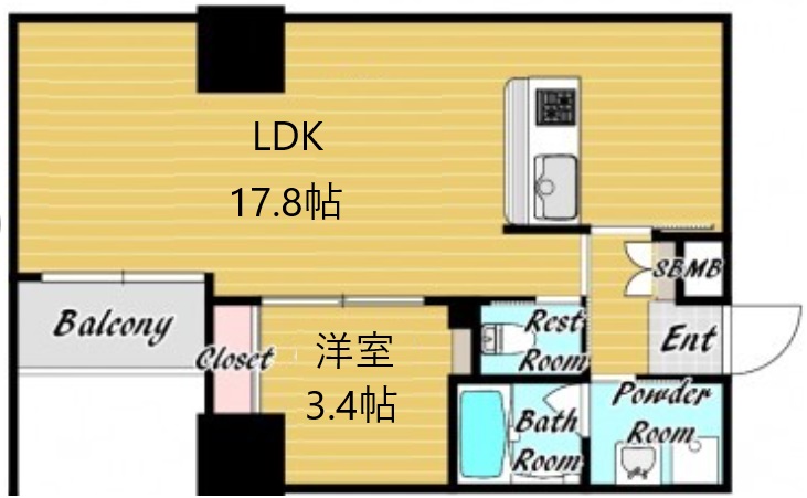 神戸市中央区磯上通(JR東海道本線(近畿)三ノ宮)のマンション賃貸物件 間取画像