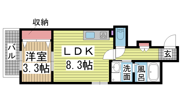 神戸市中央区花隈町(JR東海道本線(近畿)元町)のマンション賃貸物件 間取画像