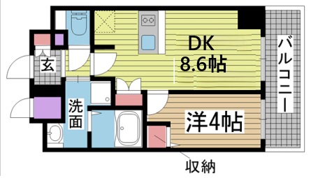 神戸市中央区琴ノ緒町(JR東海道本線(近畿)三ノ宮)のマンション賃貸物件 間取画像