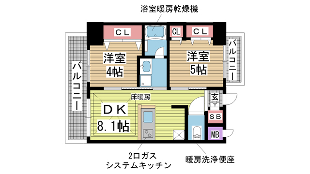 神戸市中央区御幸通(JR東海道本線(近畿)三ノ宮)のマンション賃貸物件 間取画像