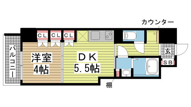 神戸市中央区下山手通(JR東海道本線(近畿)元町)のマンション賃貸物件 間取画像