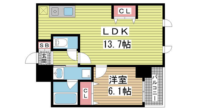 神戸市中央区加納町(JR東海道本線(近畿)三ノ宮)のマンション賃貸物件 間取画像
