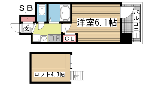 神戸市中央区琴ノ緒町(JR東海道本線(近畿)三ノ宮)のマンション賃貸物件 間取画像