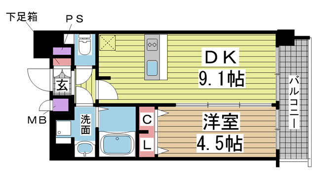 神戸市中央区筒井町(JR東海道本線(近畿)三ノ宮)のマンション賃貸物件 間取画像
