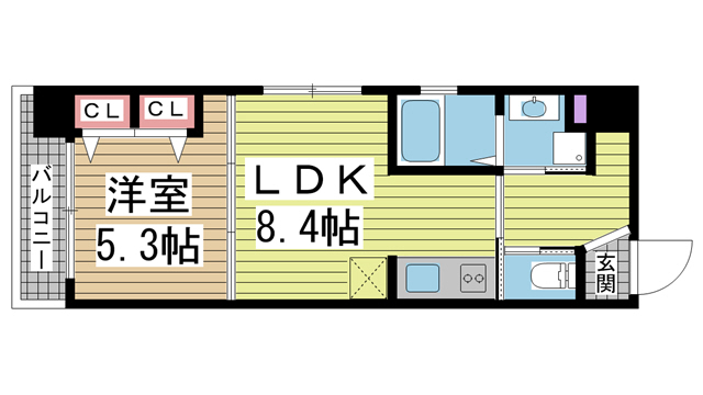 神戸市中央区磯辺通(JR東海道本線(近畿)三ノ宮)のマンション賃貸物件 間取画像