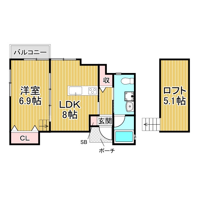 神戸市須磨区行幸町(JR山陽本線須磨海浜公園)のアパート賃貸物件 間取画像