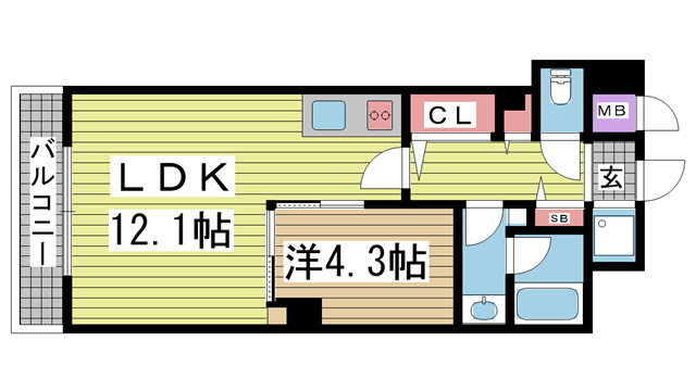 神戸市中央区中山手通(JR東海道本線(近畿)三ノ宮)のマンション賃貸物件 間取画像