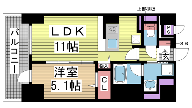 神戸市中央区熊内町(神戸市営地下鉄線新神戸)のマンション賃貸物件 間取画像