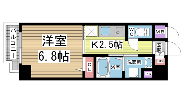 神戸市中央区割塚通(JR東海道本線(近畿)灘)のマンション賃貸物件 間取画像