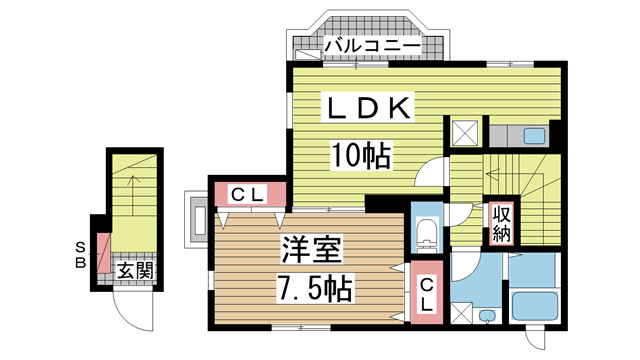 神戸市兵庫区五宮町(JR東海道本線(近畿)神戸)のアパート賃貸物件 間取画像