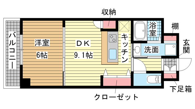 神戸市中央区日暮通(JR東海道本線(近畿)三ノ宮)のマンション賃貸物件 間取画像