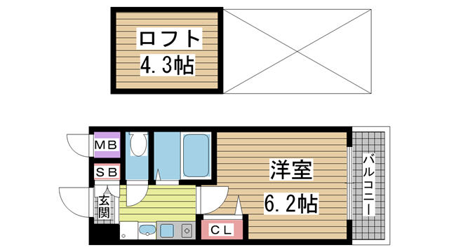 神戸市中央区脇浜町(JR東海道本線(近畿)三ノ宮)のマンション賃貸物件 間取画像