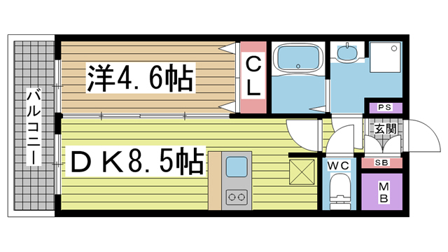 神戸市中央区橘通(JR東海道本線(近畿)神戸)のマンション賃貸物件 間取画像