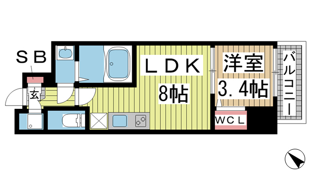 神戸市中央区御幸通(JR東海道本線(近畿)三ノ宮)のマンション賃貸物件 間取画像