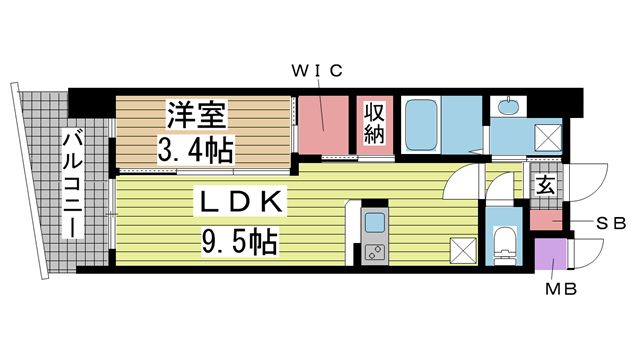 神戸市兵庫区荒田町(JR東海道本線(近畿)神戸)のマンション賃貸物件 間取画像