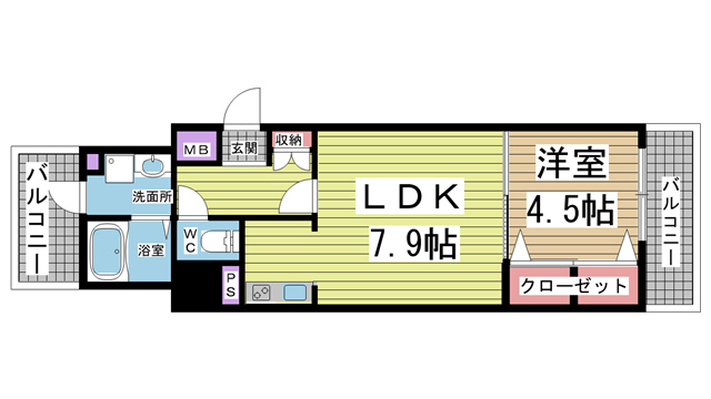 神戸市兵庫区湊町(JR東海道本線(近畿)神戸)のマンション賃貸物件 間取画像