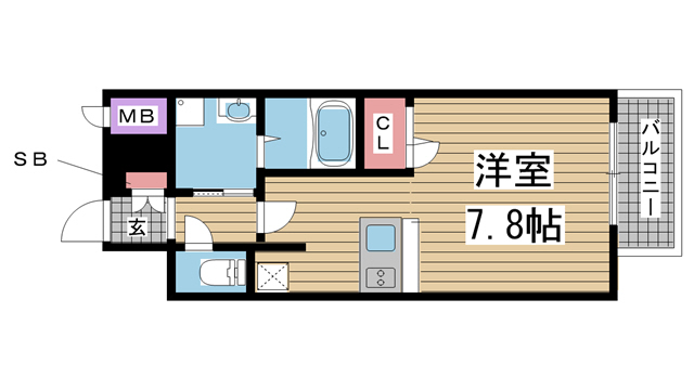神戸市中央区二宮町(JR東海道本線(近畿)三ノ宮)のマンション賃貸物件 間取画像