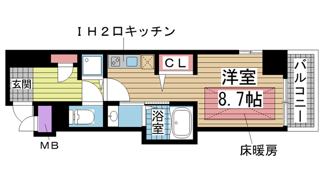 神戸市中央区楠町(JR東海道本線(近畿)神戸)のマンション賃貸物件 間取画像