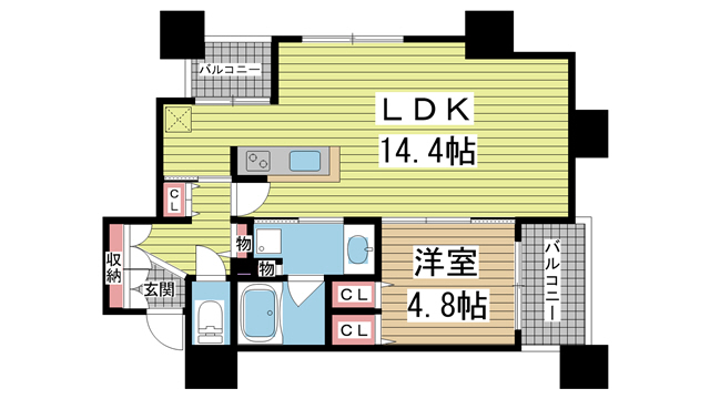 神戸市兵庫区水木通(JR山陽本線兵庫)のマンション賃貸物件 間取画像