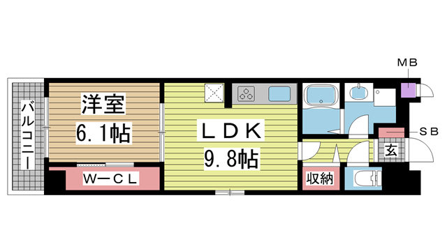 神戸市長田区若松町(JR山陽本線鷹取)のマンション賃貸物件 間取画像