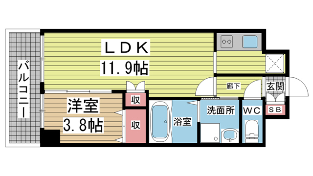神戸市兵庫区水木通(神戸高速線新開地)のマンション賃貸物件 間取画像