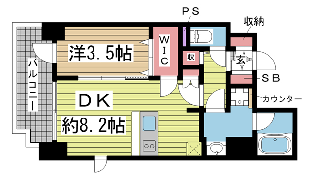 神戸市中央区元町通(JR東海道本線(近畿)神戸)のマンション賃貸物件 間取画像