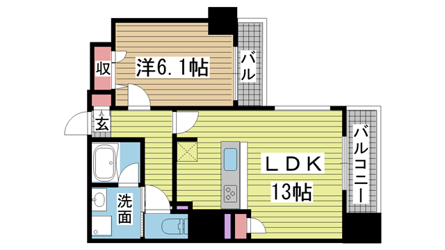 神戸市兵庫区新開地(JR東海道本線(近畿)神戸)のマンション賃貸物件 間取画像