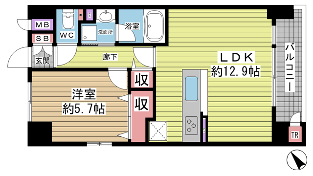 神戸市兵庫区湊町(JR東海道本線(近畿)神戸)のマンション賃貸物件 間取画像