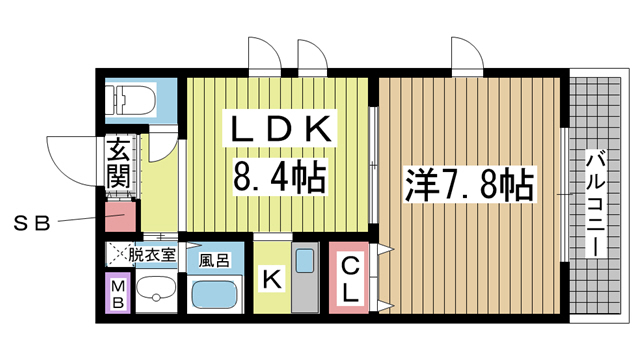 神戸市兵庫区夢野町(神戸市営地下鉄線湊川公園)のマンション賃貸物件 間取画像