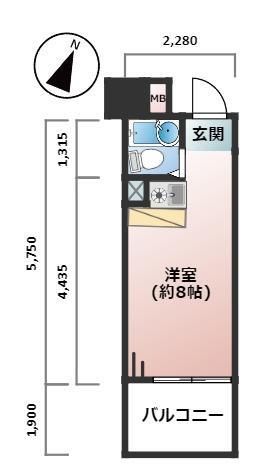 神戸市中央区琴ノ緒町(JR東海道本線(近畿)三ノ宮)のマンション賃貸物件 間取画像