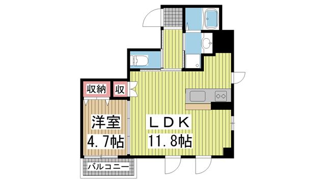 神戸市中央区二宮町(JR東海道本線(近畿)三ノ宮)のマンション賃貸物件 間取画像
