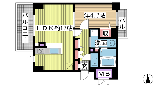 神戸市兵庫区下沢通(神戸電鉄有馬線湊川)のマンション賃貸物件 間取画像