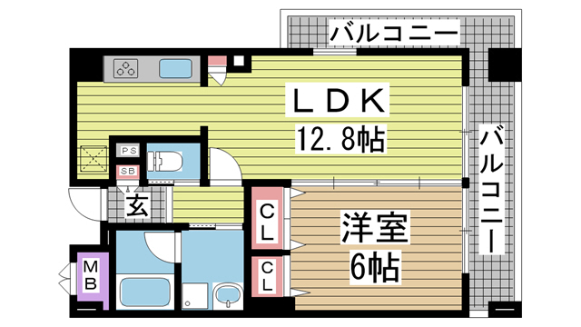神戸市中央区相生町(JR東海道本線(近畿)神戸)のマンション賃貸物件 間取画像