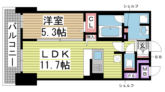 神戸市中央区熊内町(神戸市営地下鉄線新神戸)のマンション賃貸物件 間取画像