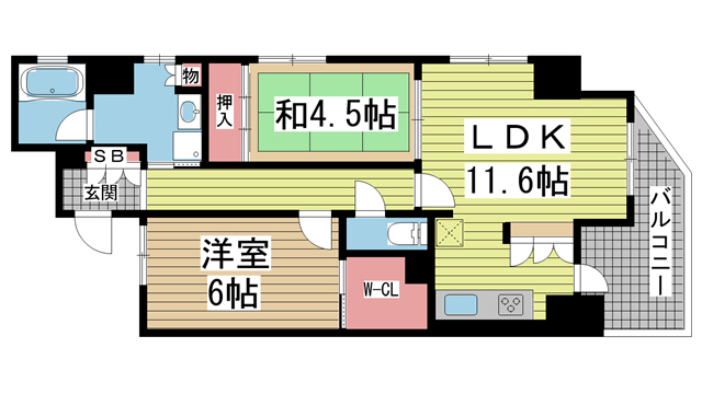 神戸市中央区元町通(JR東海道本線(近畿)神戸)のマンション賃貸物件 間取画像