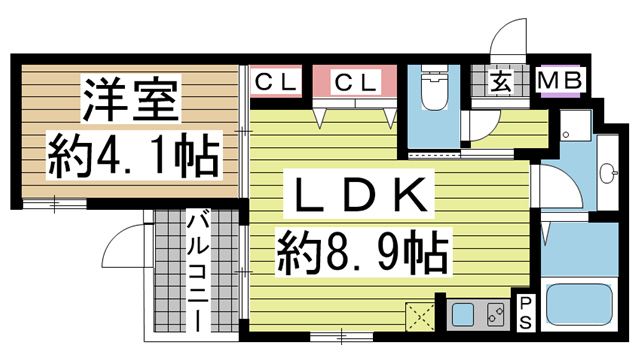 神戸市中央区熊内町(神戸市営地下鉄線新神戸)のアパート賃貸物件 間取画像