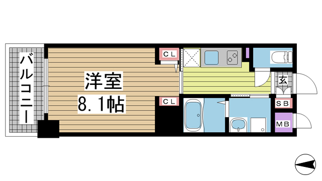 神戸市中央区琴ノ緒町(JR東海道本線(近畿)三ノ宮)のマンション賃貸物件 間取画像