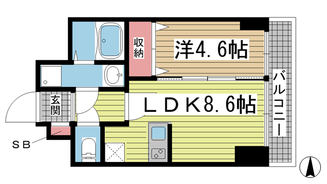 神戸市中央区八雲通(JR東海道本線(近畿)三ノ宮)のマンション賃貸物件 間取画像
