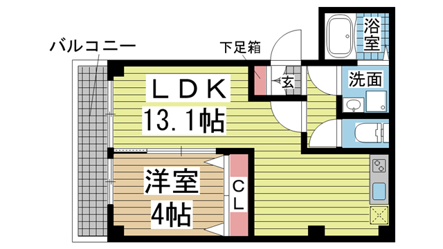 神戸市中央区二宮町(JR東海道本線(近畿)三ノ宮)のマンション賃貸物件 間取画像