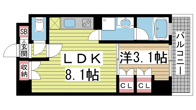 神戸市中央区若菜通(JR東海道本線(近畿)三ノ宮)のマンション賃貸物件 間取画像