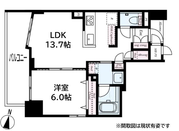 神戸市中央区熊内町(JR東海道本線(近畿)三ノ宮)のマンション賃貸物件 間取画像