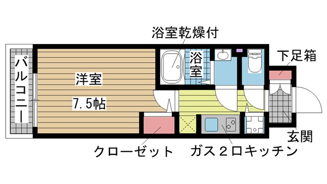 神戸市兵庫区七宮町(JR東海道本線(近畿)神戸)のマンション賃貸物件 間取画像