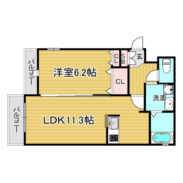 神戸市兵庫区水木通(神戸高速線大開)のマンション賃貸物件 間取画像