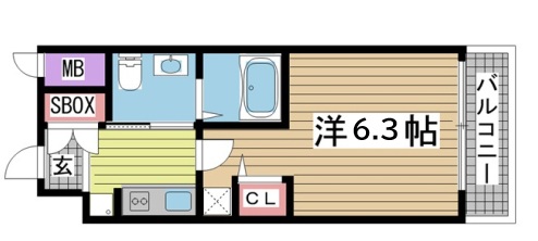 神戸市中央区御幸通(JR東海道本線(近畿)三ノ宮)のマンション賃貸物件 間取画像