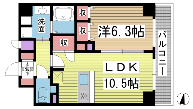 神戸市中央区琴ノ緒町(JR東海道本線(近畿)三ノ宮)のマンション賃貸物件 間取画像