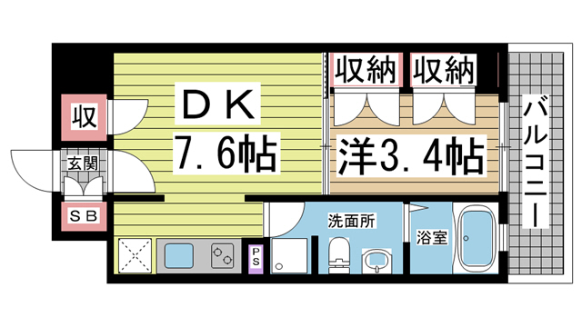 神戸市中央区下山手通(JR東海道本線(近畿)神戸)のマンション賃貸物件 間取画像