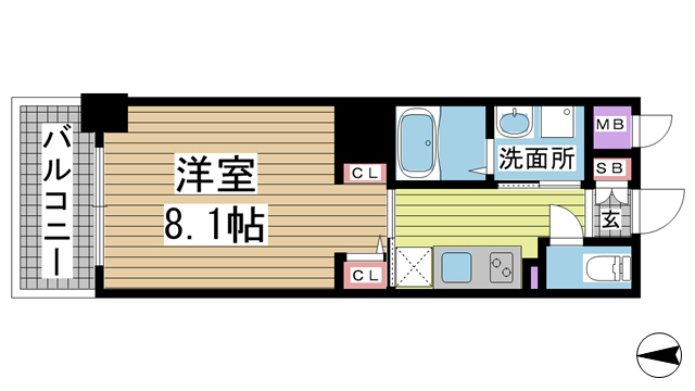 神戸市中央区琴ノ緒町(JR東海道本線(近畿)三ノ宮)のマンション賃貸物件 間取画像