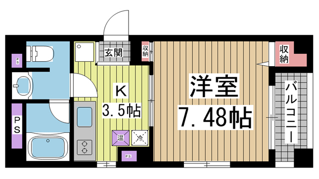 神戸市中央区花隈町(JR東海道本線(近畿)元町)のマンション賃貸物件 間取画像