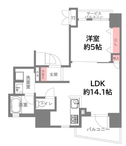 神戸市中央区熊内町(神戸市営地下鉄線新神戸)のマンション賃貸物件 間取画像