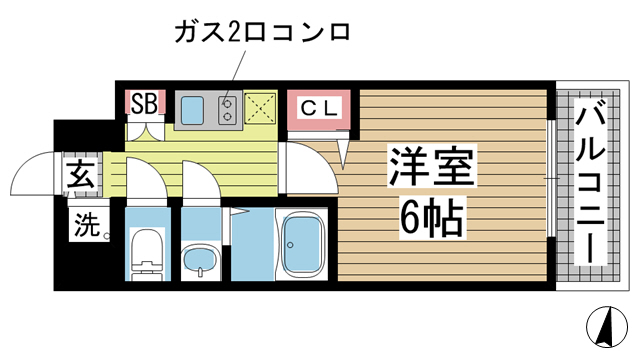 神戸市中央区琴ノ緒町(JR東海道本線(近畿)三ノ宮)のマンション賃貸物件 間取画像
